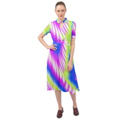 Colorful Blue Purple Pastel Tie Dye Pattern Keyhole Neckline Chiffon Dress