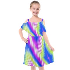 Colorful Blue Purple Pastel Tie Dye Pattern Kids  Cut Out Shoulders Chiffon Dress