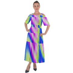 Colorful Blue Purple Pastel Tie Dye Pattern Shoulder Straps Boho Maxi Dress 