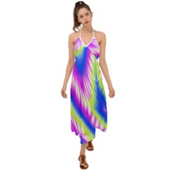 Colorful Blue Purple Pastel Tie Dye Pattern Halter Tie Back Dress 