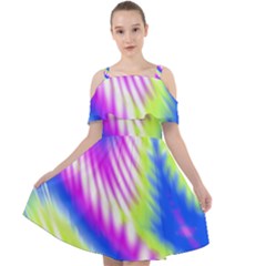 Colorful Blue Purple Pastel Tie Dye Pattern Cut Out Shoulders Chiffon Dress