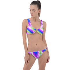 Colorful Blue Purple Pastel Tie Dye Pattern Ring Detail Crop Bikini Set