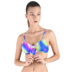 Colorful Blue Purple Pastel Tie Dye Pattern Tie Up Cut Bikini Top by SpinnyChairDesigns