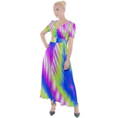 Colorful Blue Purple Pastel Tie Dye Pattern Button Up Short Sleeve Maxi Dress by SpinnyChairDesigns