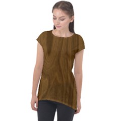 Dark Wood Panel Texture Cap Sleeve High Low Top