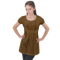 Dark Wood Panel Texture Puff Sleeve Tunic Top by SpinnyChairDesigns