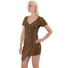 Dark Wood Panel Texture Short Sleeve Asymmetric Mini Dress by SpinnyChairDesigns