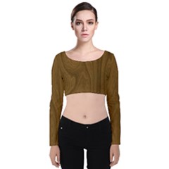 Dark Wood Panel Texture Velvet Long Sleeve Crop Top by SpinnyChairDesigns