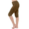 Dark Wood Panel Texture Lightweight Velour Cropped Yoga Leggings View2