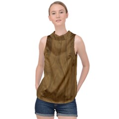 Dark Wood Panel Texture High Neck Satin Top by SpinnyChairDesigns