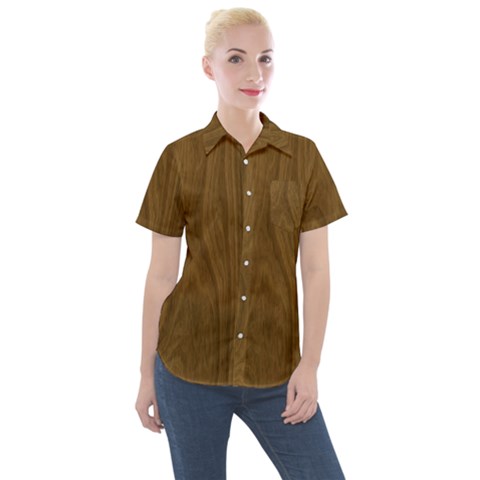 Dark Wood Panel Texture Women s Short Sleeve Pocket Shirt by SpinnyChairDesigns