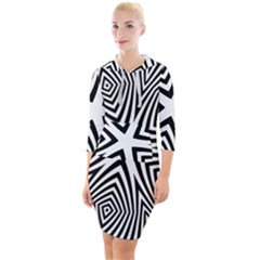 Abstract Zebra Stripes Pattern Quarter Sleeve Hood Bodycon Dress by SpinnyChairDesigns