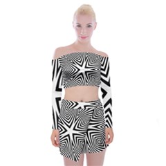 Abstract Zebra Stripes Pattern Off Shoulder Top With Mini Skirt Set by SpinnyChairDesigns