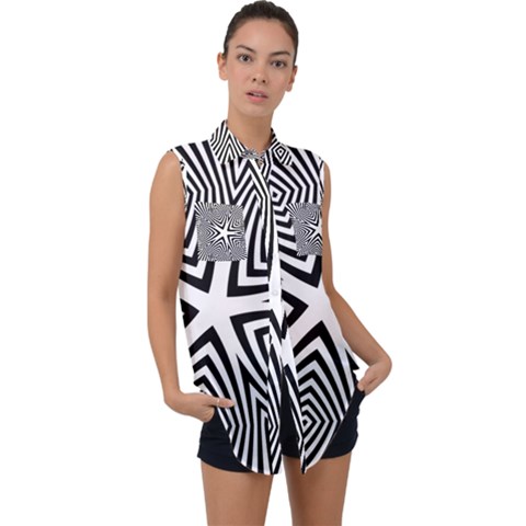 Abstract Zebra Stripes Pattern Sleeveless Chiffon Button Shirt by SpinnyChairDesigns