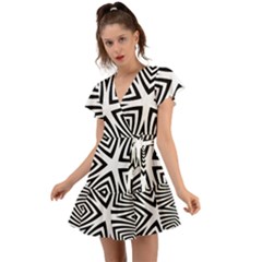 Abstract Zebra Stripes Pattern Flutter Sleeve Wrap Dress by SpinnyChairDesigns