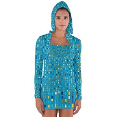 Aqua Blue Artsy Beaded Weave Pattern Long Sleeve Hooded T-shirt by SpinnyChairDesigns