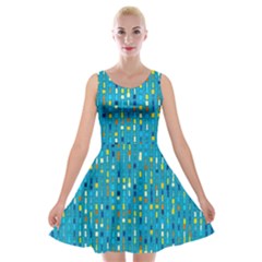 Aqua Blue Artsy Beaded Weave Pattern Velvet Skater Dress by SpinnyChairDesigns