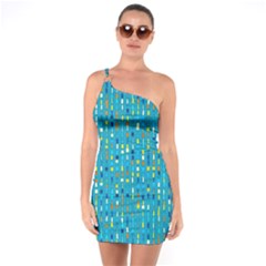 Aqua Blue Artsy Beaded Weave Pattern One Soulder Bodycon Dress by SpinnyChairDesigns