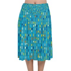 Aqua Blue Artsy Beaded Weave Pattern Velvet Flared Midi Skirt by SpinnyChairDesigns