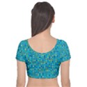 Aqua Blue Artsy Beaded Weave Pattern Velvet Short Sleeve Crop Top  View2