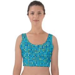 Aqua Blue Artsy Beaded Weave Pattern Velvet Crop Top by SpinnyChairDesigns