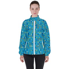 Aqua Blue Artsy Beaded Weave Pattern Women s High Neck Windbreaker by SpinnyChairDesigns