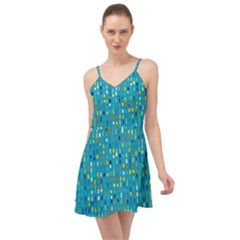 Aqua Blue Artsy Beaded Weave Pattern Summer Time Chiffon Dress by SpinnyChairDesigns