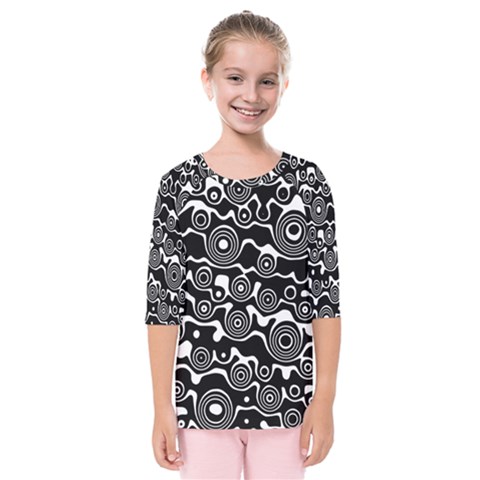 Abstract Black And White Bubble Pattern Kids  Quarter Sleeve Raglan Tee by SpinnyChairDesigns