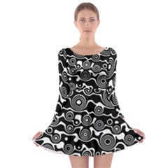 Abstract Black And White Bubble Pattern Long Sleeve Skater Dress by SpinnyChairDesigns