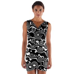 Abstract Black And White Bubble Pattern Wrap Front Bodycon Dress by SpinnyChairDesigns