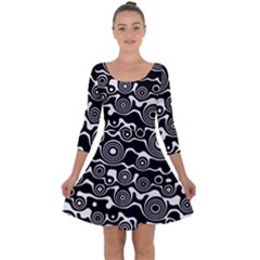 Abstract Black And White Bubble Pattern Quarter Sleeve Skater Dress by SpinnyChairDesigns