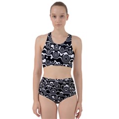 Abstract Black And White Bubble Pattern Racer Back Bikini Set by SpinnyChairDesigns