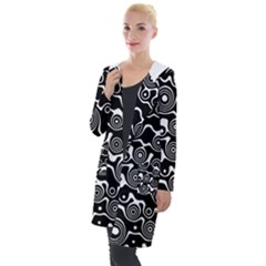 Abstract Black And White Bubble Pattern Hooded Pocket Cardigan by SpinnyChairDesigns