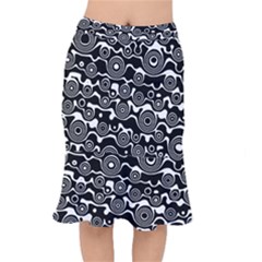 Abstract Black And White Bubble Pattern Short Mermaid Skirt by SpinnyChairDesigns