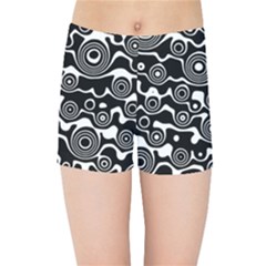 Abstract Black And White Bubble Pattern Kids  Sports Shorts by SpinnyChairDesigns