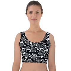 Abstract Black And White Bubble Pattern Velvet Crop Top by SpinnyChairDesigns