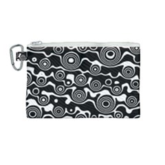 Abstract Black And White Bubble Pattern Canvas Cosmetic Bag (medium) by SpinnyChairDesigns