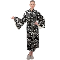 Abstract Black And White Bubble Pattern Maxi Velour Kimono