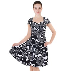 Abstract Black And White Bubble Pattern Cap Sleeve Midi Dress by SpinnyChairDesigns