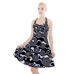 Abstract Black And White Bubble Pattern Halter Party Swing Dress  by SpinnyChairDesigns