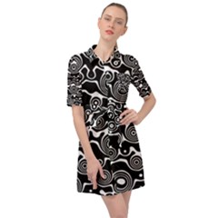 Abstract Black And White Bubble Pattern Belted Shirt Dress by SpinnyChairDesigns