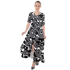 Abstract Black And White Bubble Pattern Waist Tie Boho Maxi Dress by SpinnyChairDesigns