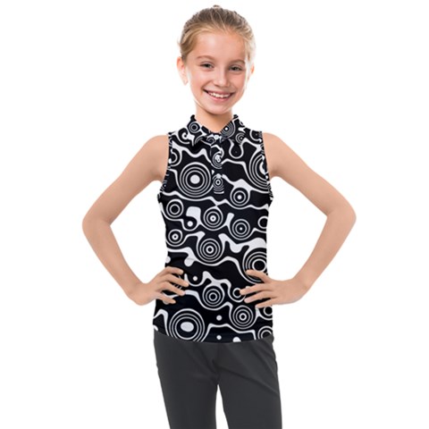 Abstract Black And White Bubble Pattern Kids  Sleeveless Polo Tee by SpinnyChairDesigns