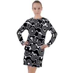 Abstract Black And White Bubble Pattern Long Sleeve Hoodie Dress