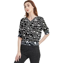 Abstract Black And White Bubble Pattern Quarter Sleeve Blouse