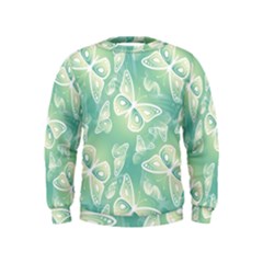 Turquoise Light Green Butterfly Pattern Kids  Sweatshirt by SpinnyChairDesigns