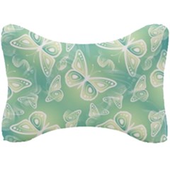 Turquoise Light Green Butterfly Pattern Seat Head Rest Cushion by SpinnyChairDesigns