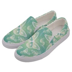 Turquoise Light Green Butterfly Pattern Men s Canvas Slip Ons by SpinnyChairDesigns