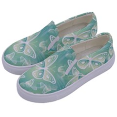 Turquoise Light Green Butterfly Pattern Kids  Canvas Slip Ons by SpinnyChairDesigns