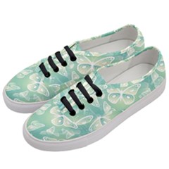 Turquoise Light Green Butterfly Pattern Women s Classic Low Top Sneakers by SpinnyChairDesigns